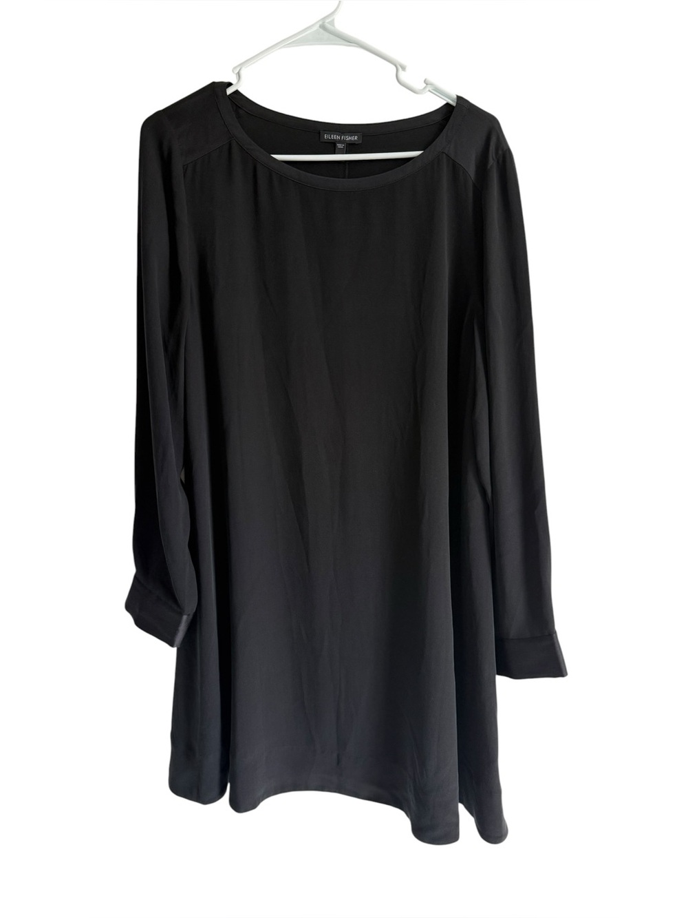 Eileen Fisher Black 100% Silk Tunic Dress, Size Medium